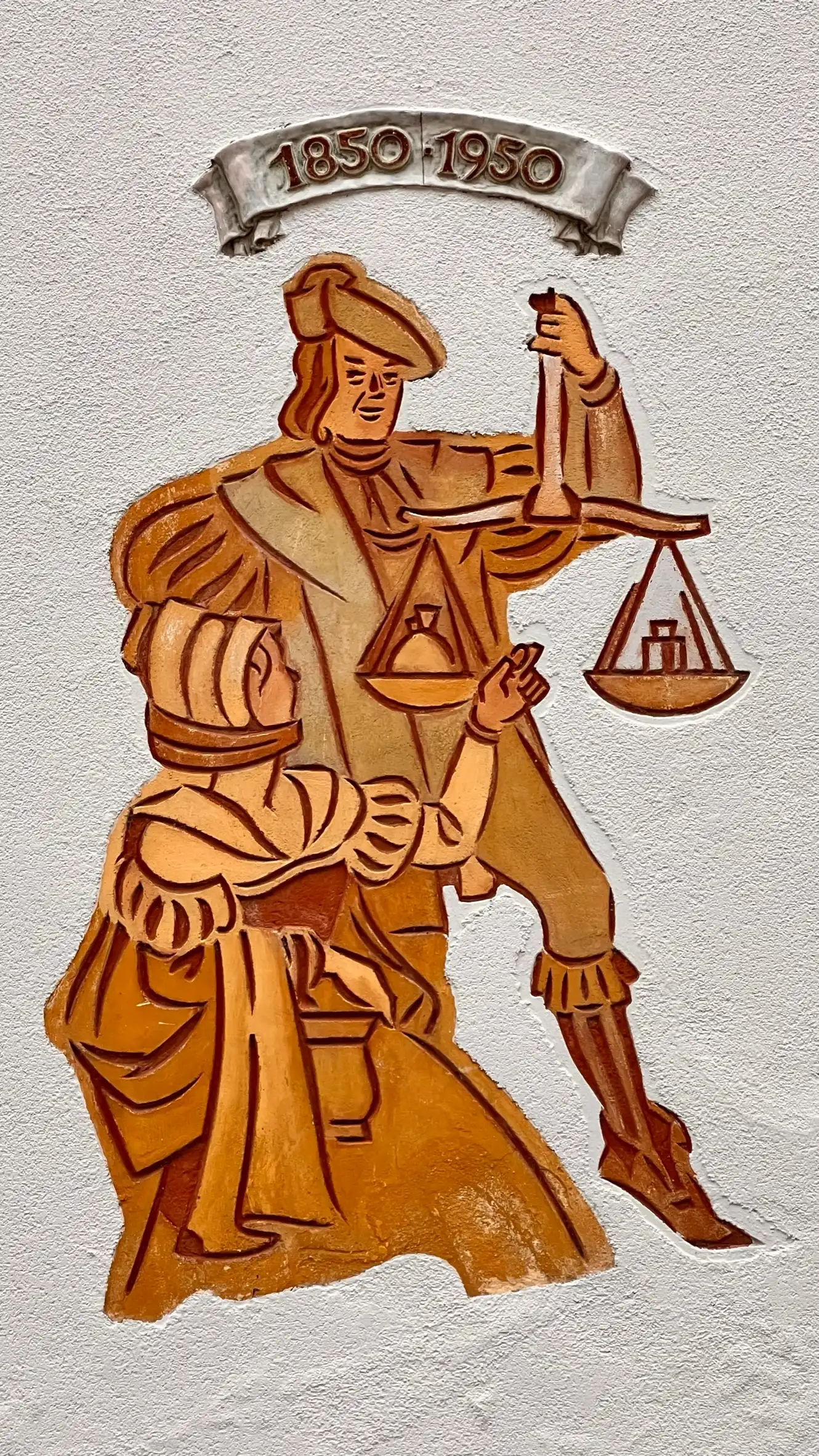 Sgraffito-Fassadenfigur; Inschrift 1850–1950