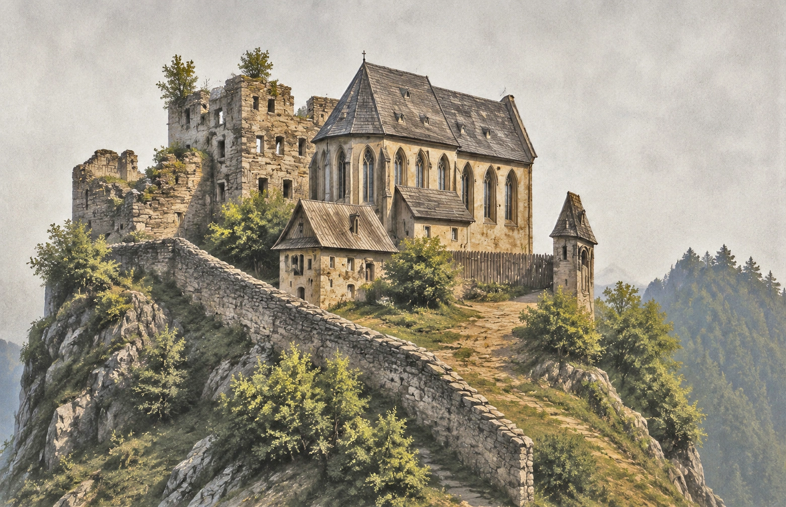The former fortified church and its defensive walls are shown here in an artist's impression.