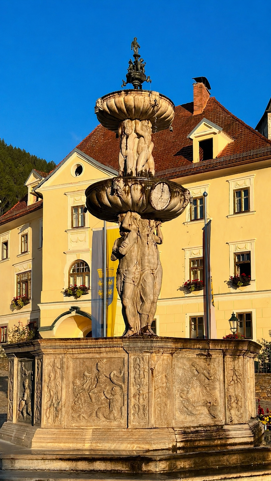 Renaissance fountain shining in the morning light