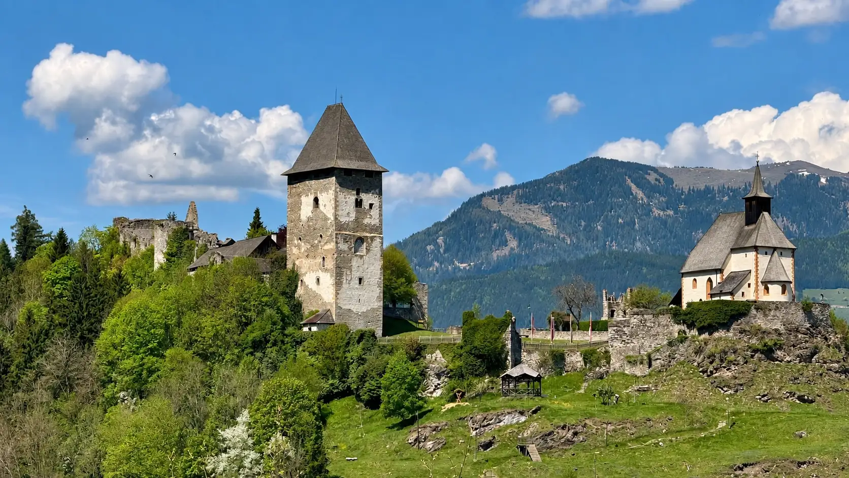 "Petersberg Castle Ruins" viewed from Virgilienberg