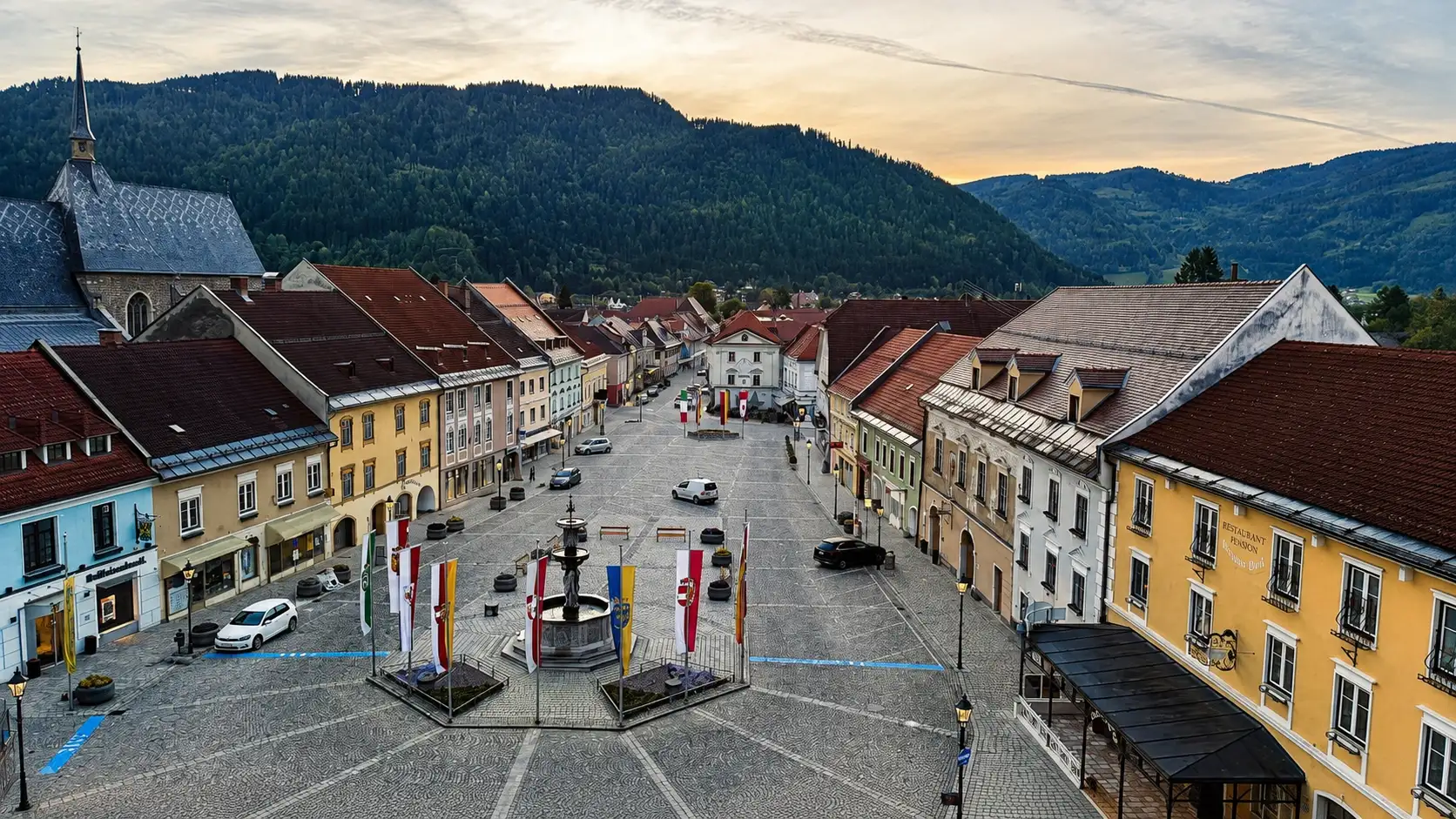 Friesach's main square (viewed from the western end)